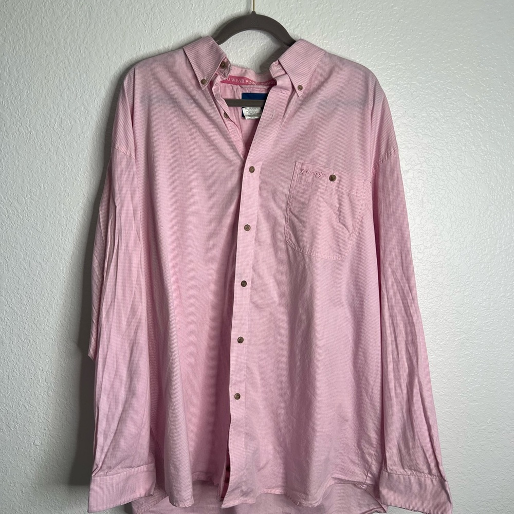 Wrangler Breast Cancer Pink and White Plaid Button Up Long Sleeve Size XXL